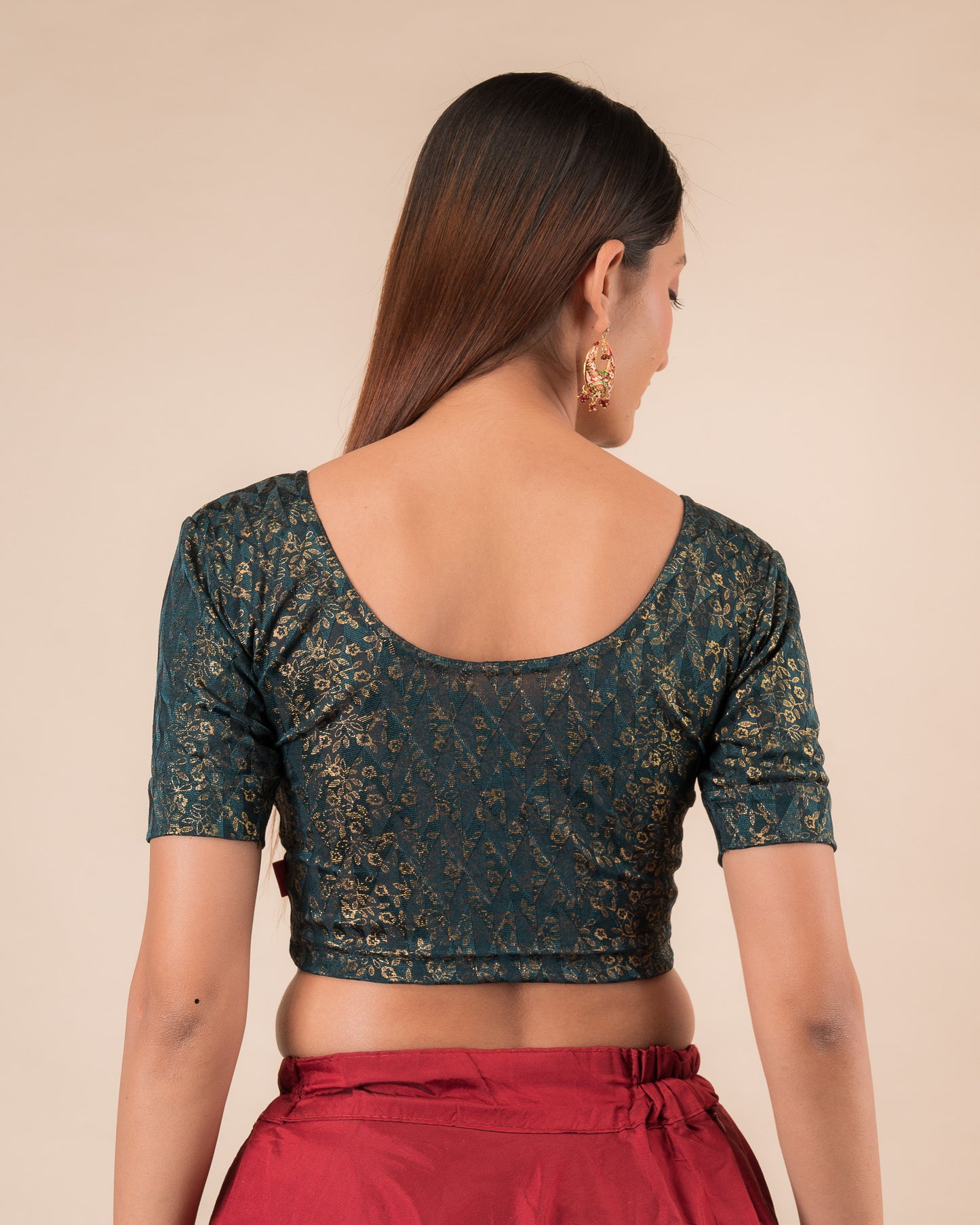 Abha Gold Print Stretchable Slip On Blouse