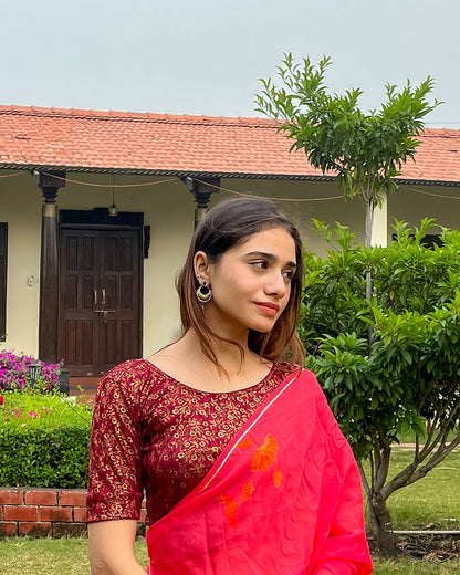 Aabha Maroon Blouse  Advi Gold Floral Print Ready to Wear Stretchable Melange