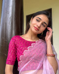 Aabha Pink Stretchable Blouse With Floral Gold on Classic Melange Advi Everyday Fit