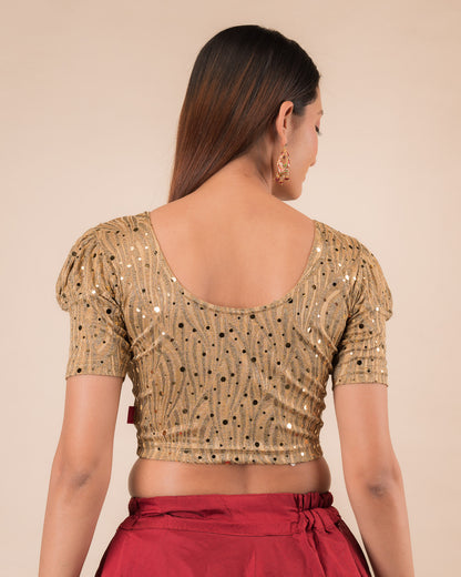 Rear view showing the round back design and mirror work