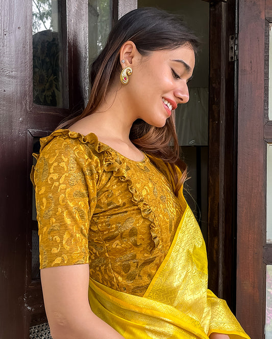 Model pairing the blouse with a saree or skirt for a festive look
