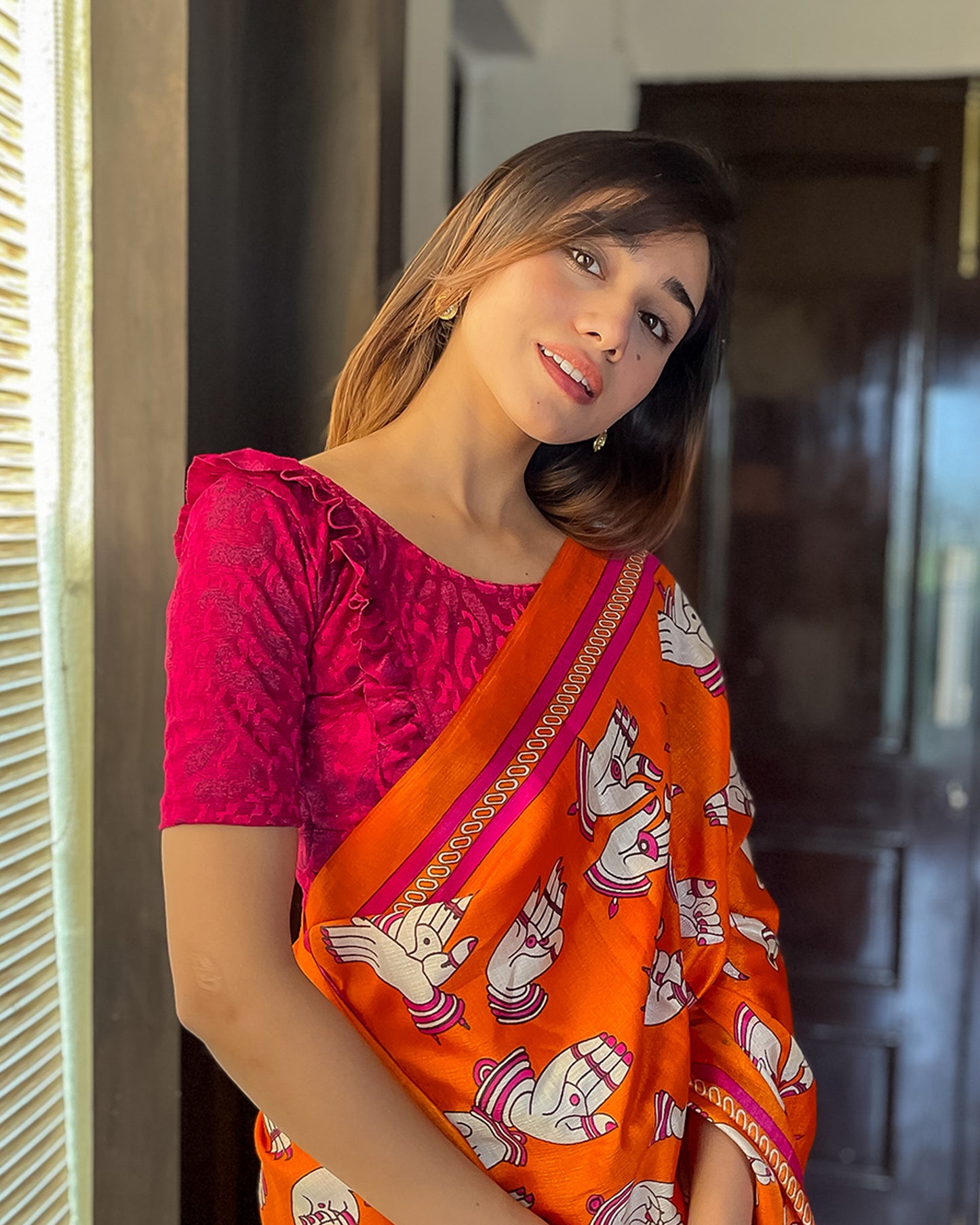 Model pairing the blouse with a saree or skirt for a festive look