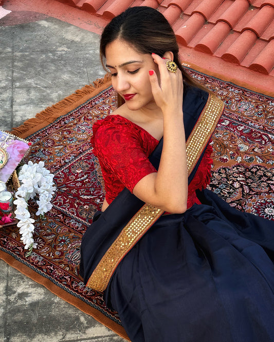 Model pairing the blouse with a saree or skirt for a festive look