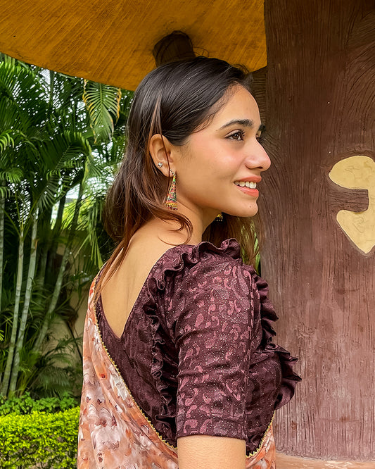 Model pairing the blouse with a saree or skirt for a festive look