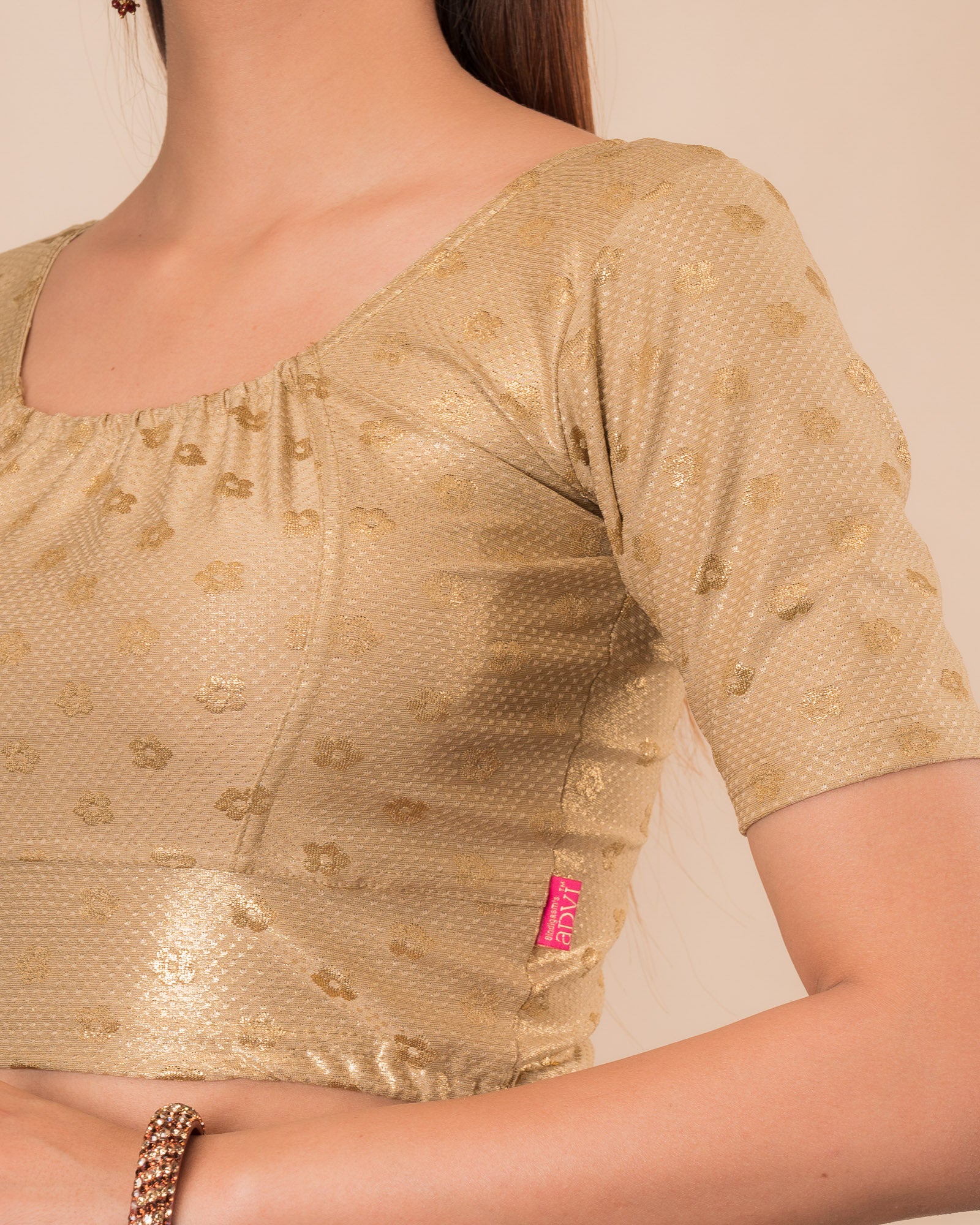 Close-up of the metallic-striped jacquard fabric