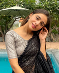 Leela Grey Metallic Foil Drape Choli Blouse for Wedding & Festive Looks Advi