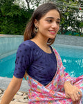 Leela Navy Self Design Indo Western Blouse for Saree and Traditional Wear