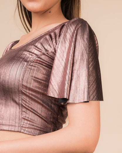  Close-up of the metallic stripe texture on jacquard knit.