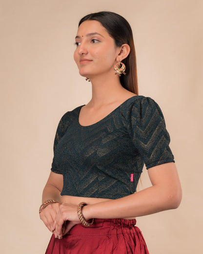 Side view highlighting the fit and shoulder ruffles
