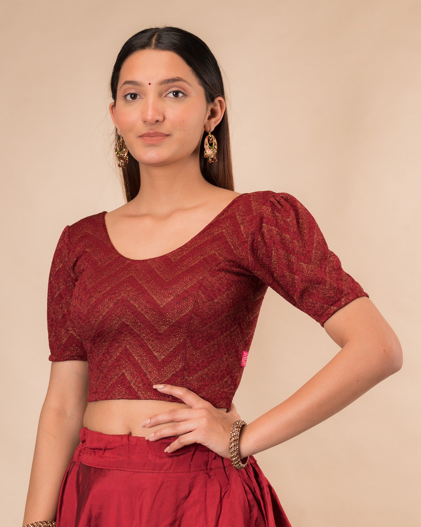  Side view highlighting the fit and shoulder ruffles