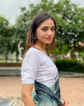 Disha White Zig Zag Foil Gold Wavy Pattern Puff Sleeve Ready To Wear Blouse Advi