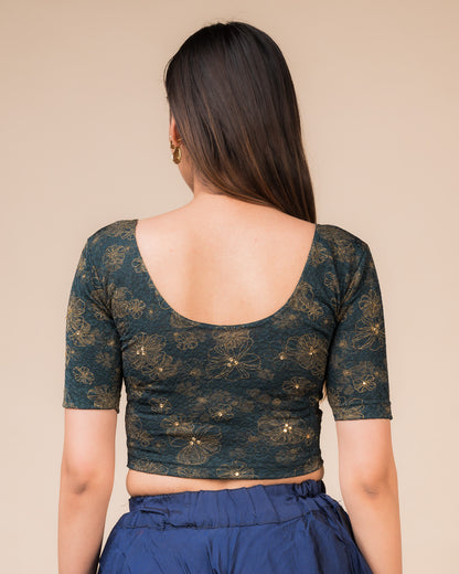 Rear view showcasing the back design texture and embellishments