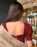 Leela Maroon Slip On Blouse with Puff Sleeve and Metal Buckle Back Advi