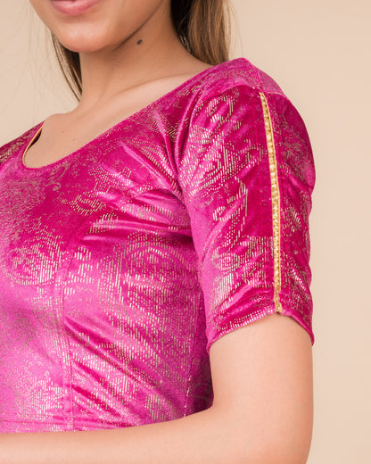 Alaya Gold Keri Velvet Gota detailing Stretchable Slip on Blouse