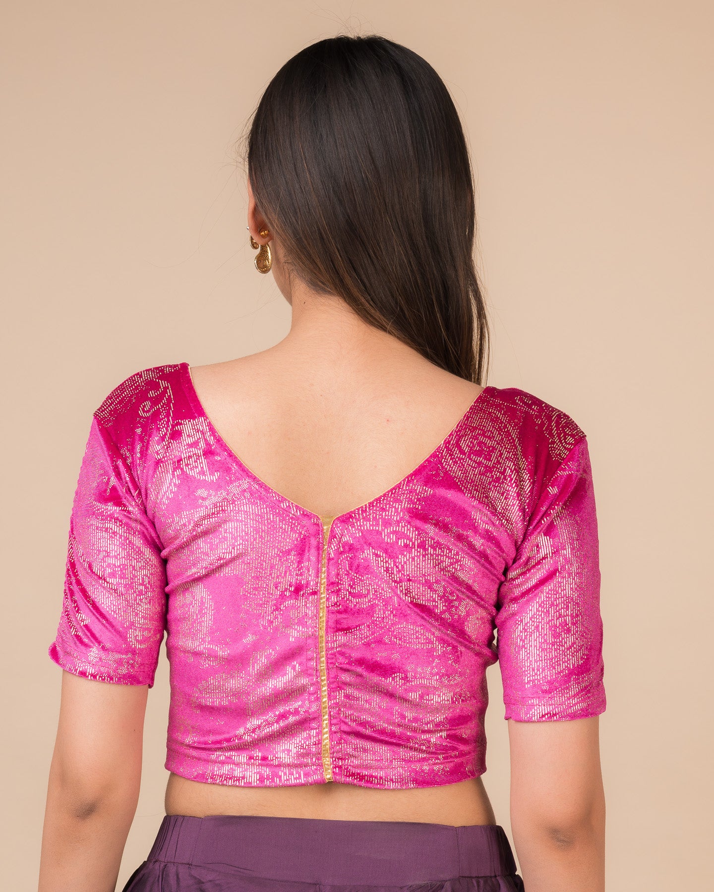 Alaya Gold Keri Velvet Gota detailing Stretchable Slip on Blouse