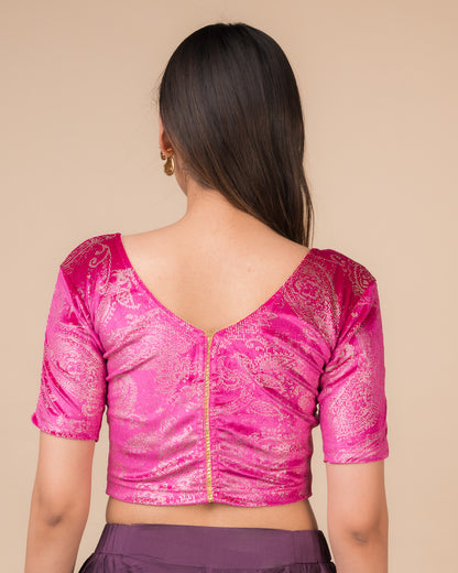 Alaya Gold Keri Velvet Gota detailing Stretchable Slip on Blouse