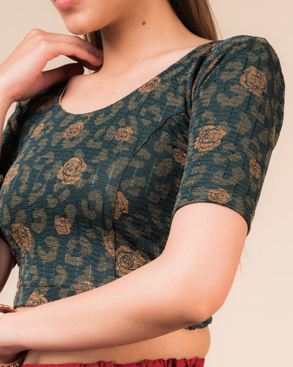 Kubra Gold Fancy Metallic Foil Stretchable Slip on Blouse