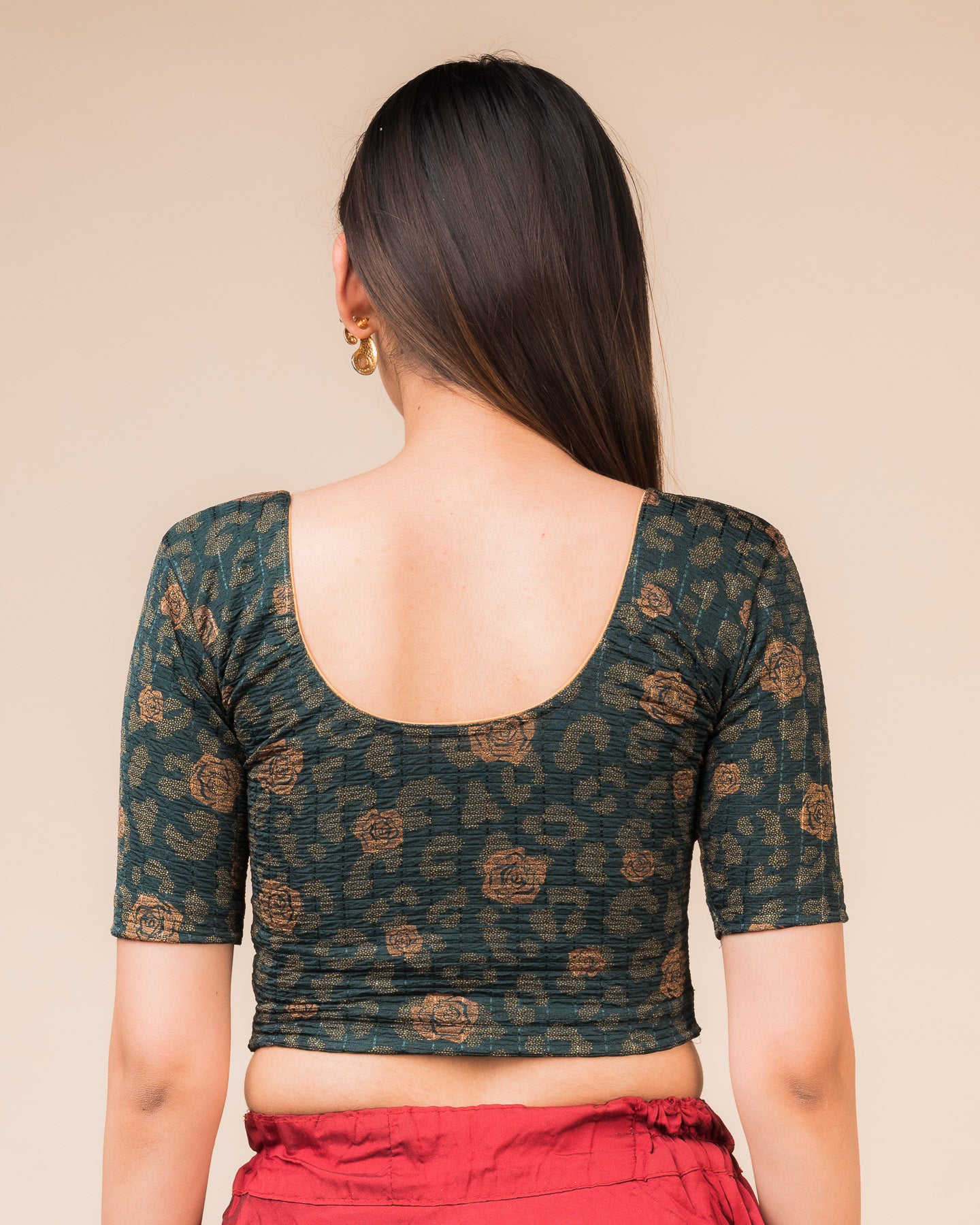 Kubra Gold Fancy Metallic Foil Stretchable Slip on Blouse