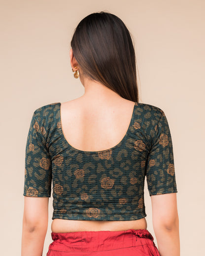 Kubra Gold Fancy Metallic Foil Stretchable Slip on Blouse