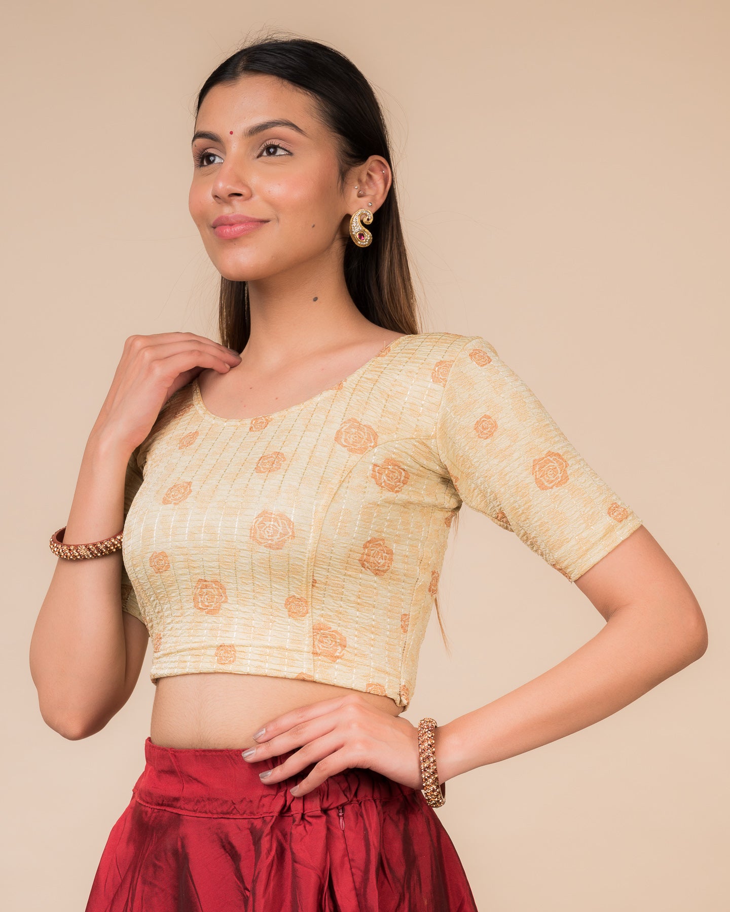 Side view highlighting the fit and sleeve length