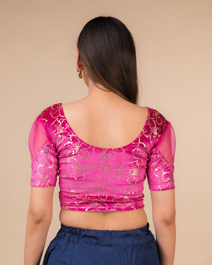 Rear view showcasing the back design and velvet drape
