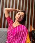 Kaanvi Rani Velvet Organza Puff Sleeve Slip On  Blouse With Floral Gold Print