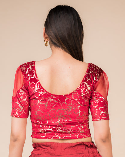 Rear view showcasing the back design and velvet drape
