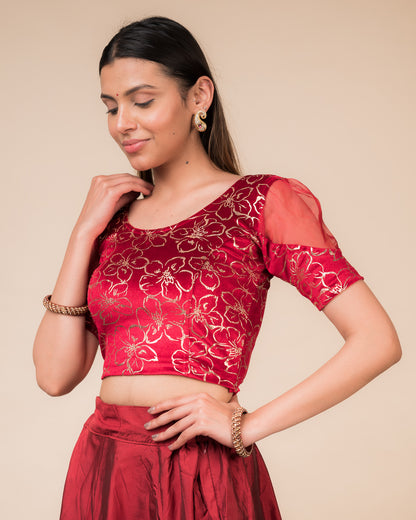 Side profile highlighting the puff sleeves and fit