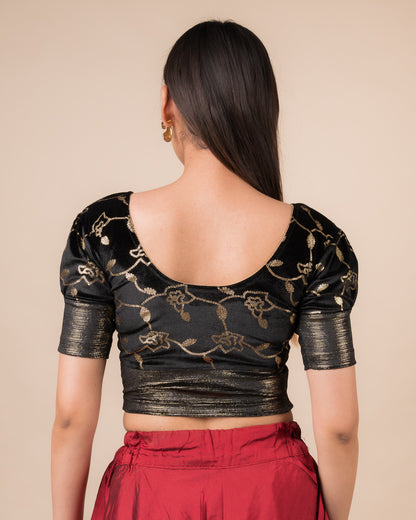 Rear view showcasing the puff sleeves and back silhouette