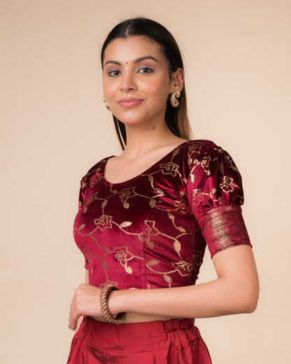 Side profile highlighting the puffed sleeves and fit