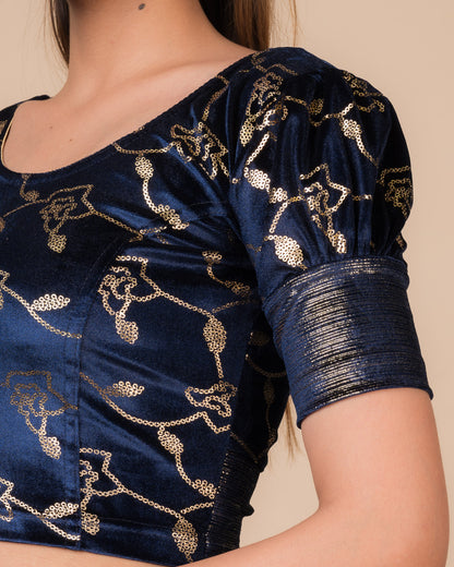 Close-up of the velvet with sequin foil detailing