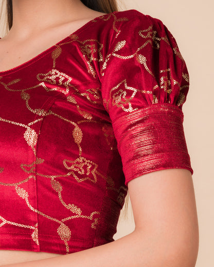 Close-up of the velvet with sequin foil detailing
