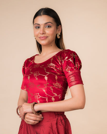 Side profile highlighting the puffed sleeves and fit