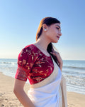 Sitara Red Puff Sleeve Blouse with Gold Foil Detailing Slip On Everyday Advi