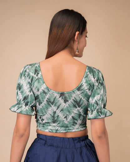 Rear view showcasing the slip-on back design and tie-dye pattern