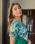 Bandhan Green Shibori Stretchable Blouse with Glitter and Pleats by Advi