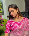 Bandhan Pink Glitter Blouse by Advi with Sleek Pleats and Tie-Dye Print