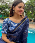 Bandhan Navy Tie-Dye Glitter Stretchable Blouse with Shibori Print Advi