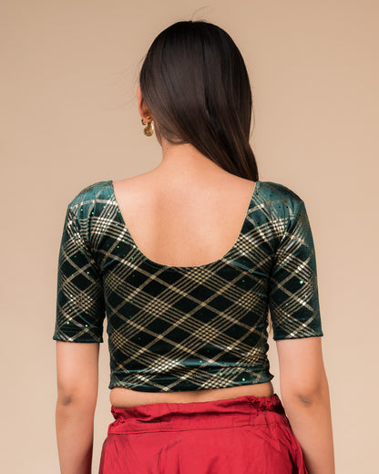 Beri Burberry Checks with Sequin Stretchable Slip on Blouse