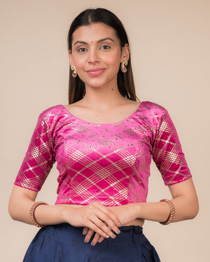 Beri Burberry Checks with Sequin Stretchable Slip on Blouse
