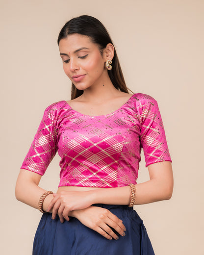 Beri Burberry Checks with Sequin Stretchable Slip on Blouse
