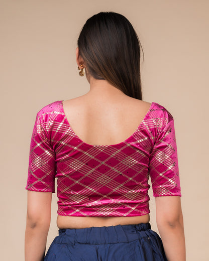 Beri Burberry Checks with Sequin Stretchable Slip on Blouse