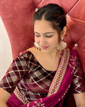 Beri Wine Round Neck Blouse with Sequin Burberry Checks Slip On by Advi