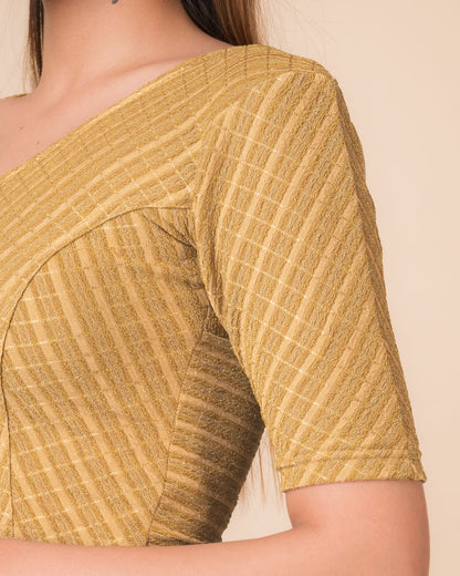 Bebo Beige Gold Zari Saree Blouse – V Neck Stretchable Ready to Wear Blouse