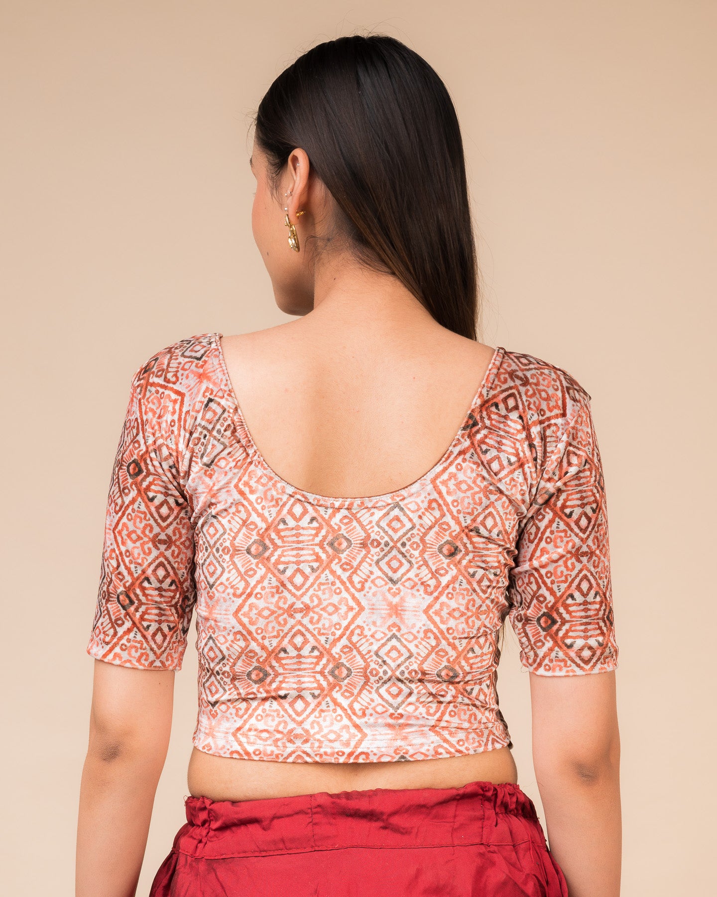 Arkha Velvet Print Classic Round Neck Blouse Stretchable Slip On Blouse