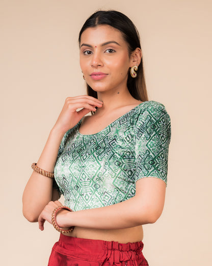 Arkha Velvet Print Classic Round Neck Blouse Stretchable Slip On Blouse