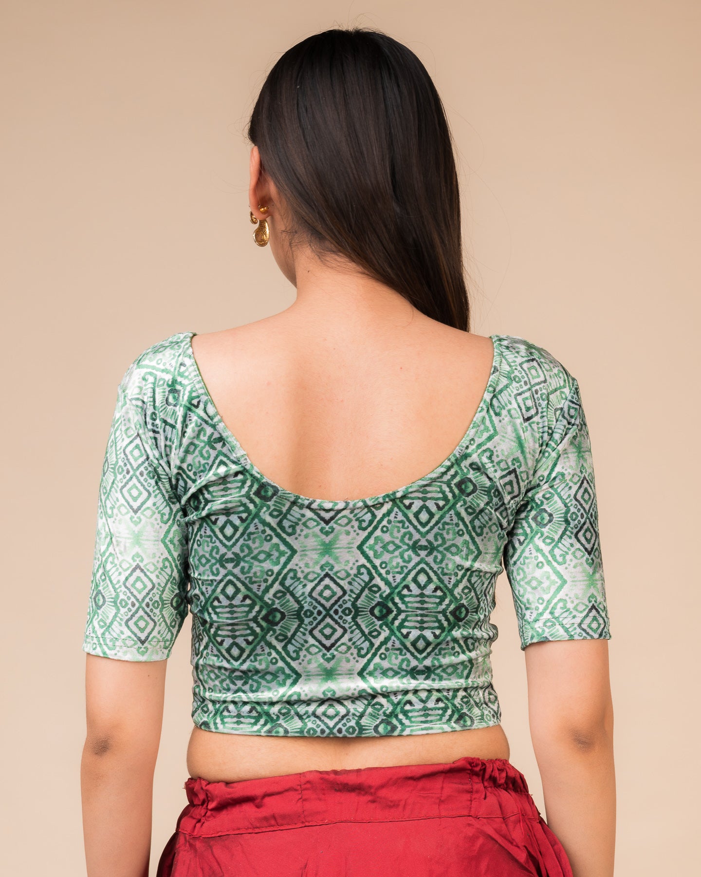 Arkha Velvet Print Classic Round Neck Blouse Stretchable Slip On Blouse