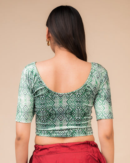Arkha Velvet Print Classic Round Neck Blouse Stretchable Slip On Blouse