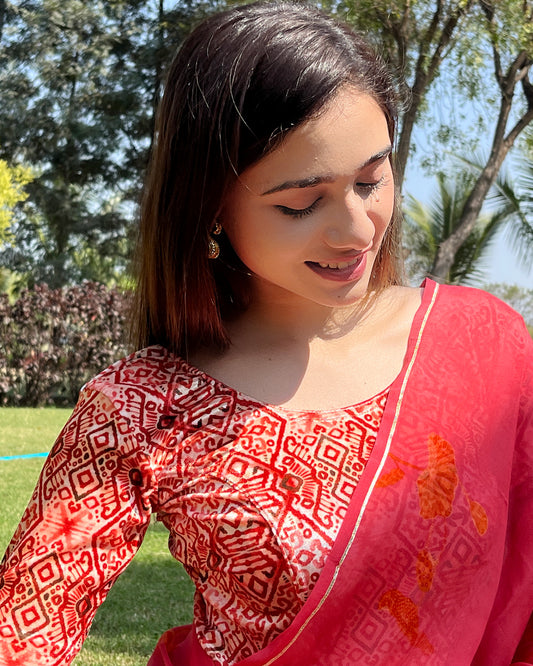 Model pairing the velvet stretchable blouse with a traditional saree, demonstrating a complete ethnic look.