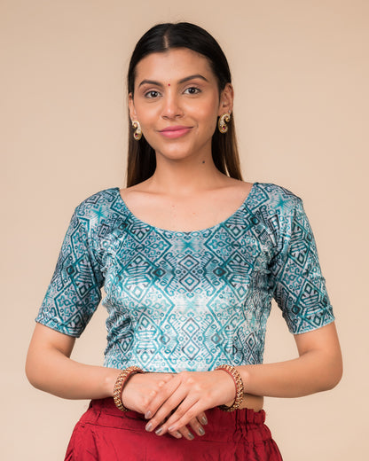 Arkha Velvet Print Classic Round Neck Blouse Stretchable Slip On Blouse